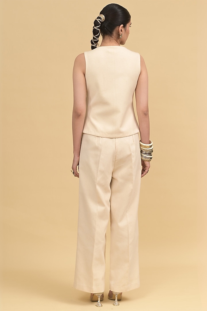 Ivory & Gold Egyptian Cotton Canvas Pant Set by Rishi & Vibhuti at Pernia's Pop Up Shop