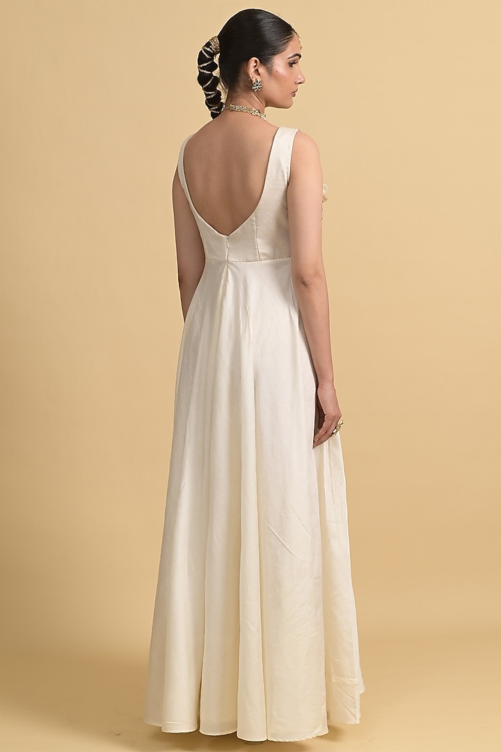 Ivory Chanderi Sequin Embellished Jumpsuit by Rishi & Vibhuti at Pernia's Pop Up Shop