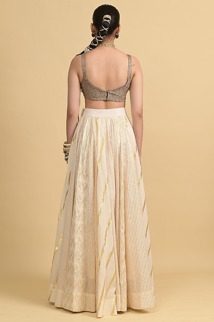 Ivory Crushed Silk & Egyptian Cotton Skirt Set by Rishi & Vibhuti at Pernia's Pop Up Shop
