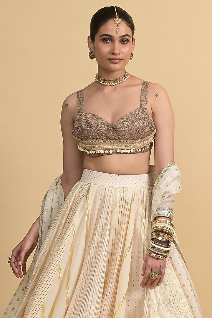 Ivory Crushed Silk & Egyptian Cotton Skirt Set by Rishi & Vibhuti at Pernia's Pop Up Shop