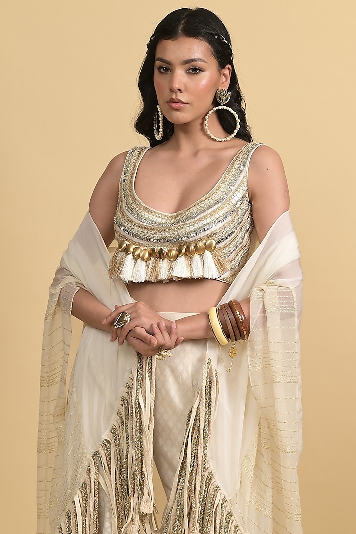 Ivory Egyptian Cotton Flared Pant Set by Rishi & Vibhuti at Pernia's Pop Up Shop