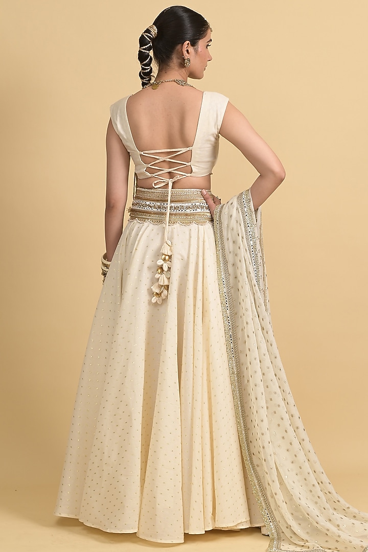Ivory Egyptian Cotton & Georgette Skirt Set by Rishi & Vibhuti at Pernia's Pop Up Shop