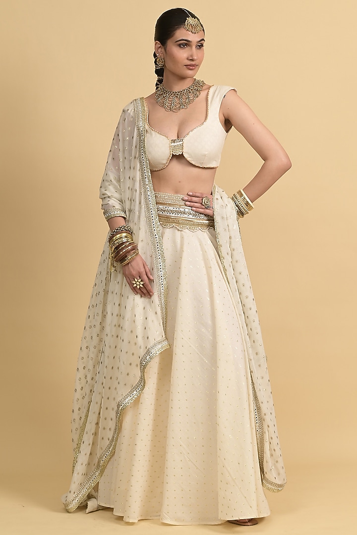 Ivory Egyptian Cotton & Georgette Skirt Set by Rishi & Vibhuti at Pernia's Pop Up Shop
