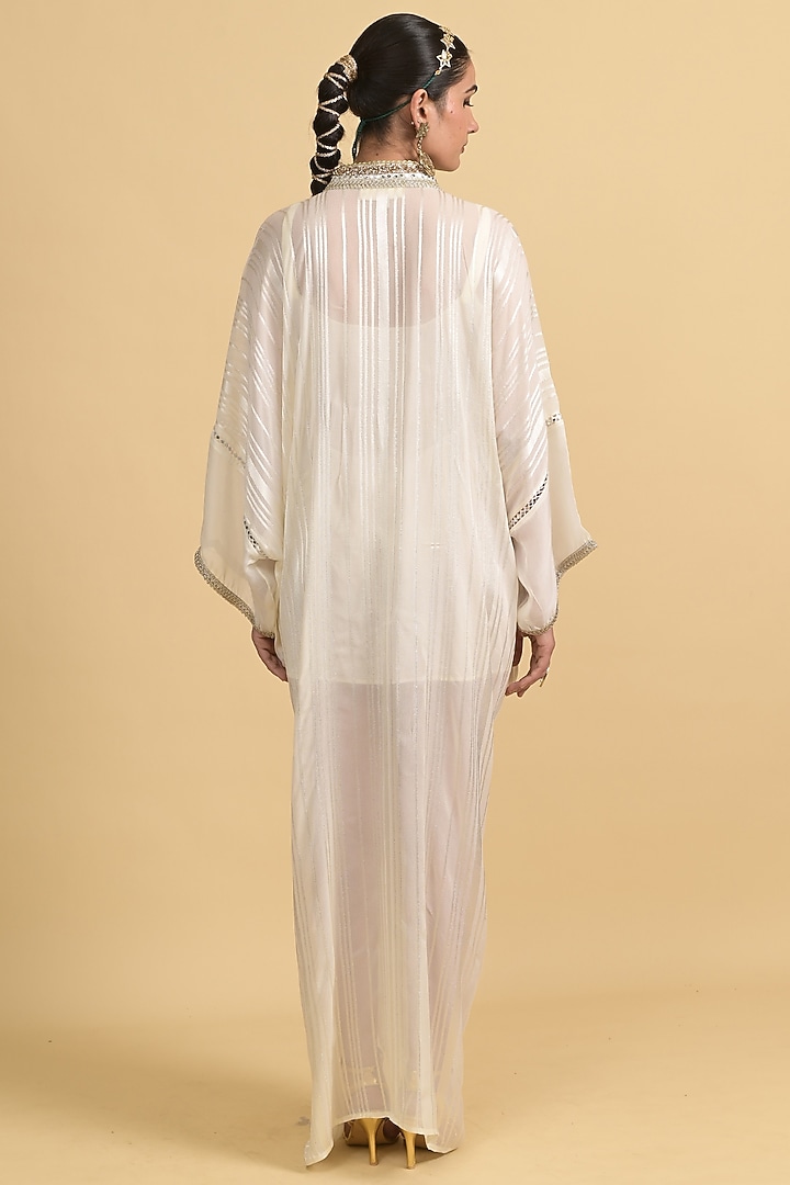 Ivory Lurex Organza Kaftan by Rishi & Vibhuti at Pernia's Pop Up Shop