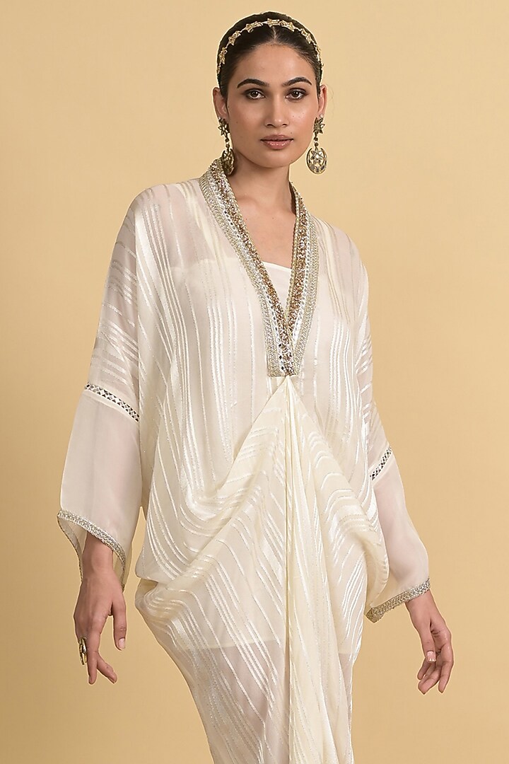 Ivory Lurex Organza Kaftan by Rishi & Vibhuti at Pernia's Pop Up Shop