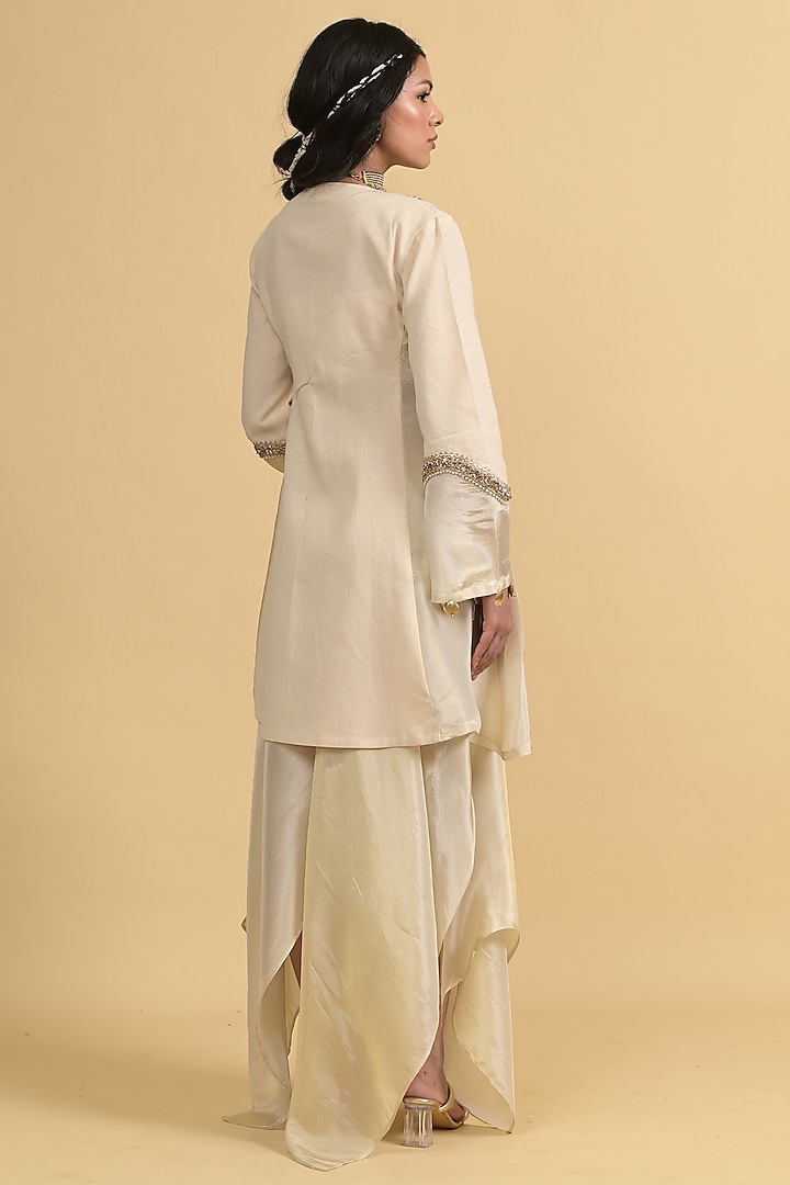 Ivory Chanderi Silk Asymmetric Pant Set by Rishi & Vibhuti at Pernia's Pop Up Shop