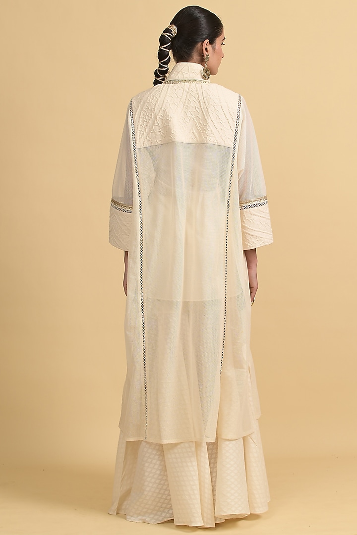 Ivory Chanderi SIlk Angrakha Kurta Set by Rishi & Vibhuti at Pernia's Pop Up Shop