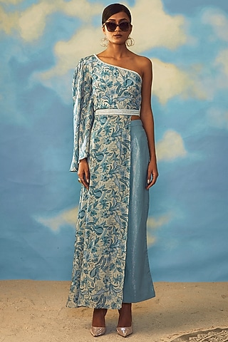 Turquoise Crepe Tunic Set by Rishi & Vibhuti
