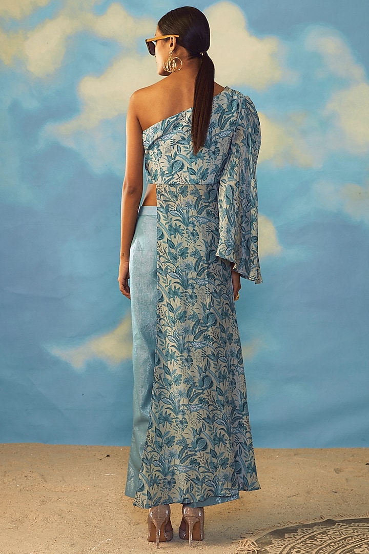 Turquoise Crepe Tunic Set by Rishi & Vibhuti at Pernia's Pop Up Shop