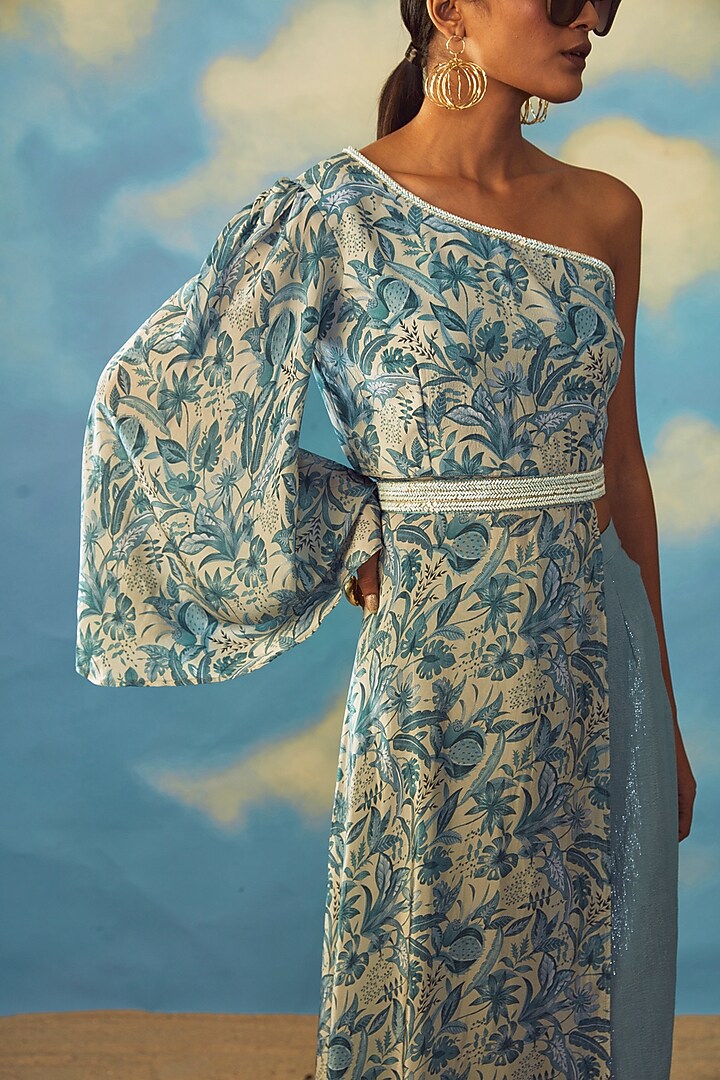 Turquoise Crepe Tunic Set by Rishi & Vibhuti at Pernia's Pop Up Shop