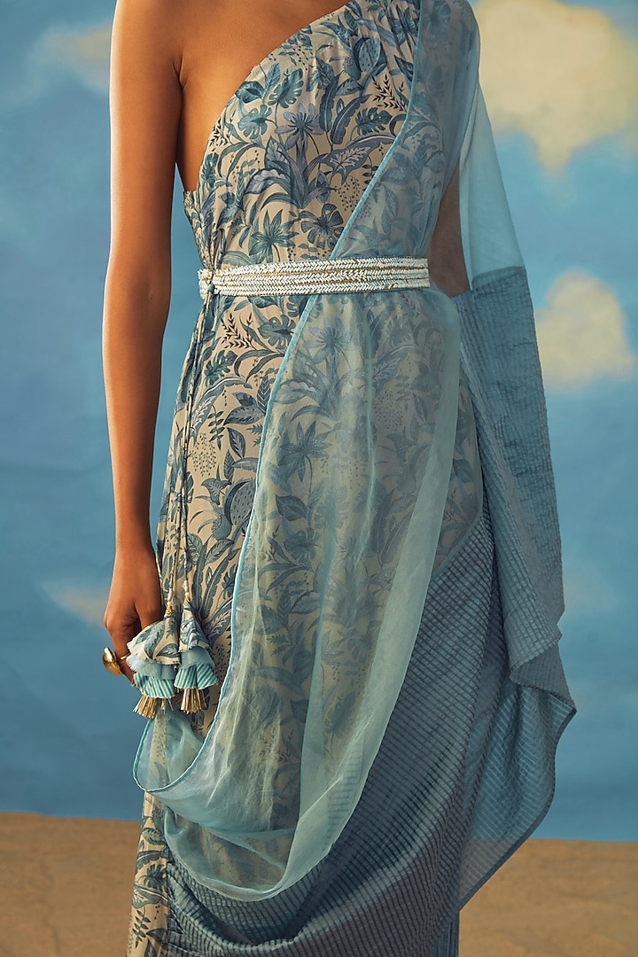 Turquoise Crepe Embroidered Tunic by Rishi & Vibhuti at Pernia's Pop Up Shop