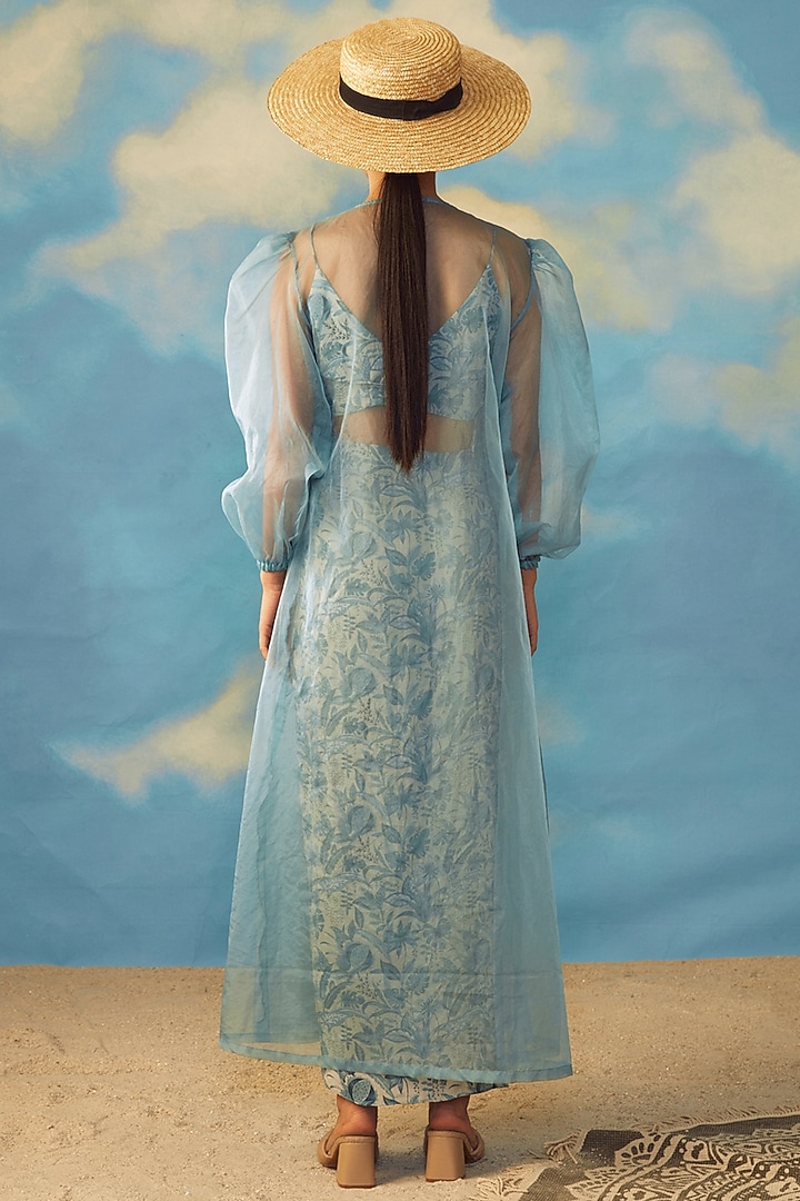 Turquoise Organza Cape Set by Rishi & Vibhuti at Pernia's Pop Up Shop