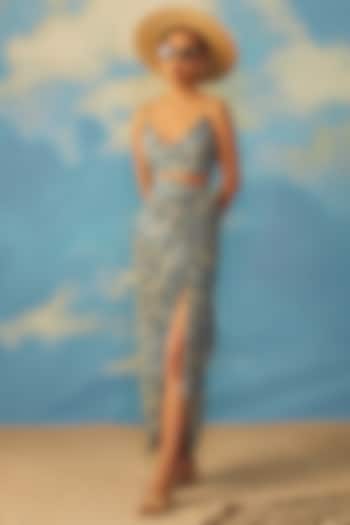 Turquoise Crepe Pencil Skirt Set by Rishi & Vibhuti at Pernia's Pop Up Shop