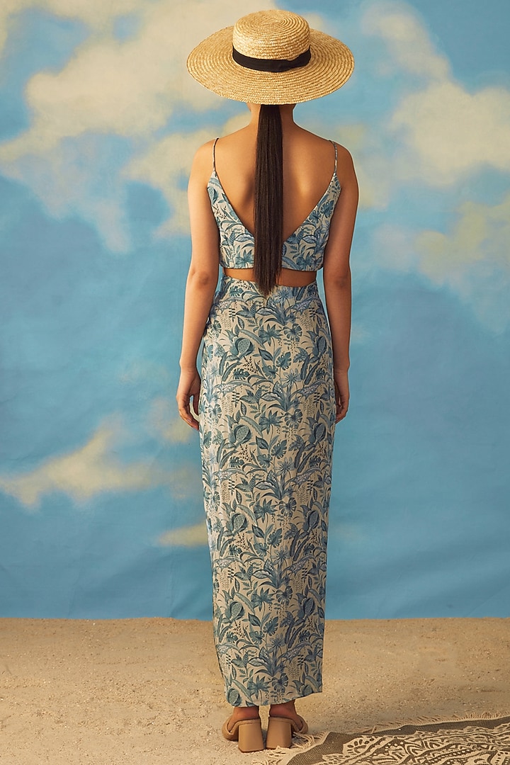 Turquoise Crepe Pencil Skirt Set by Rishi & Vibhuti at Pernia's Pop Up Shop