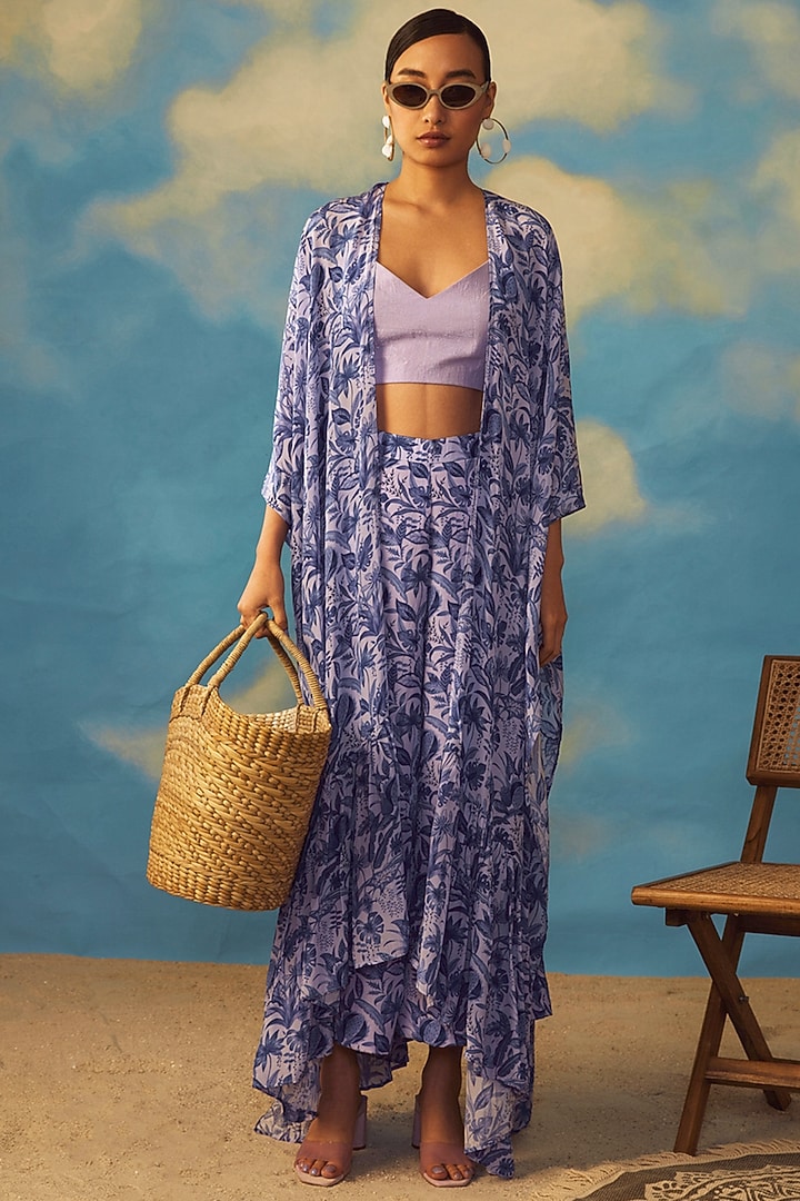 Blue Cotton Lurex & Crepe Pant Set by Rishi & Vibhuti at Pernia's Pop Up Shop