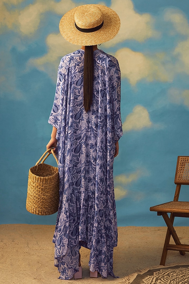 Blue Cotton Lurex & Crepe Pant Set by Rishi & Vibhuti at Pernia's Pop Up Shop