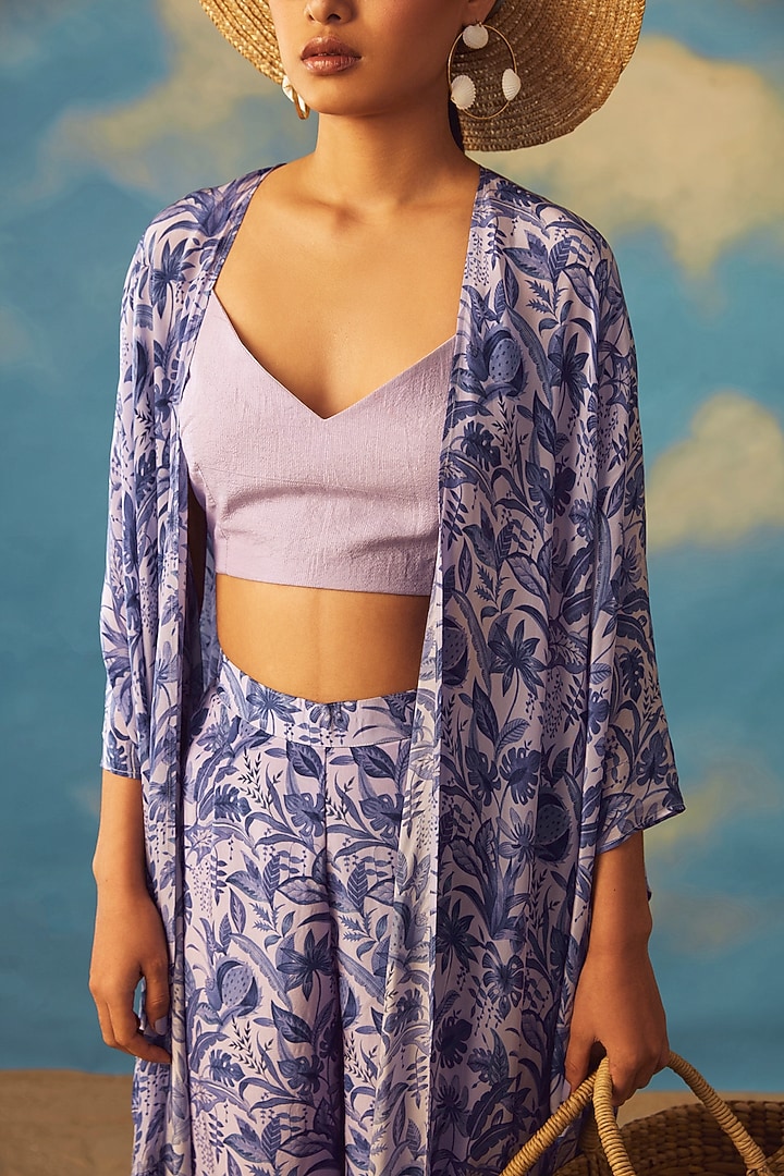Blue Cotton Lurex & Crepe Pant Set by Rishi & Vibhuti at Pernia's Pop Up Shop