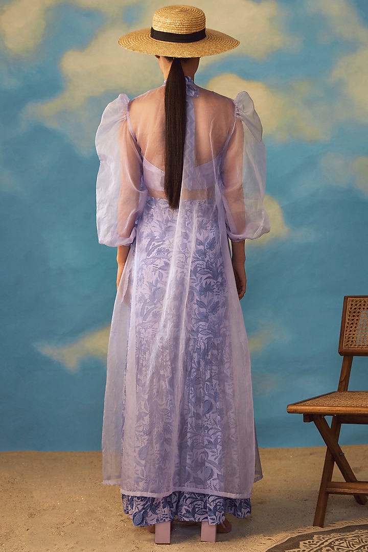 Blue Cotton Lurex & Crepe Embroidered Pant Set by Rishi & Vibhuti at Pernia's Pop Up Shop