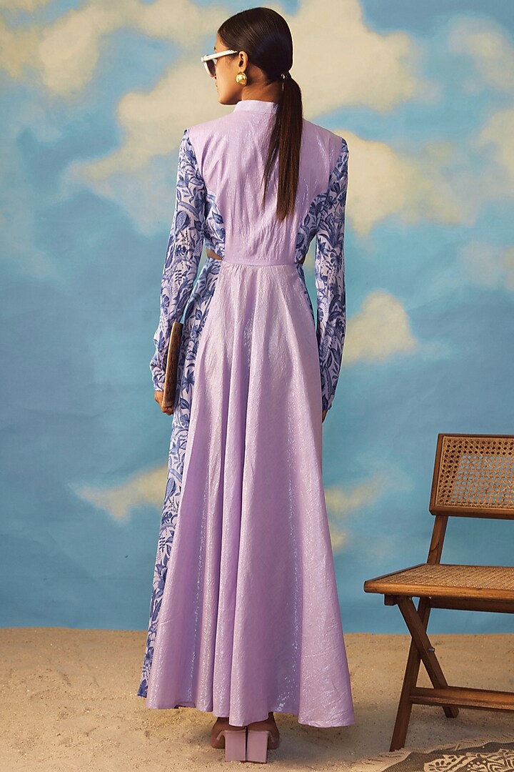 Lilac Cotton Lurex & Crepe Maxi Vacation Dress by Rishi & Vibhuti at Pernia's Pop Up Shop
