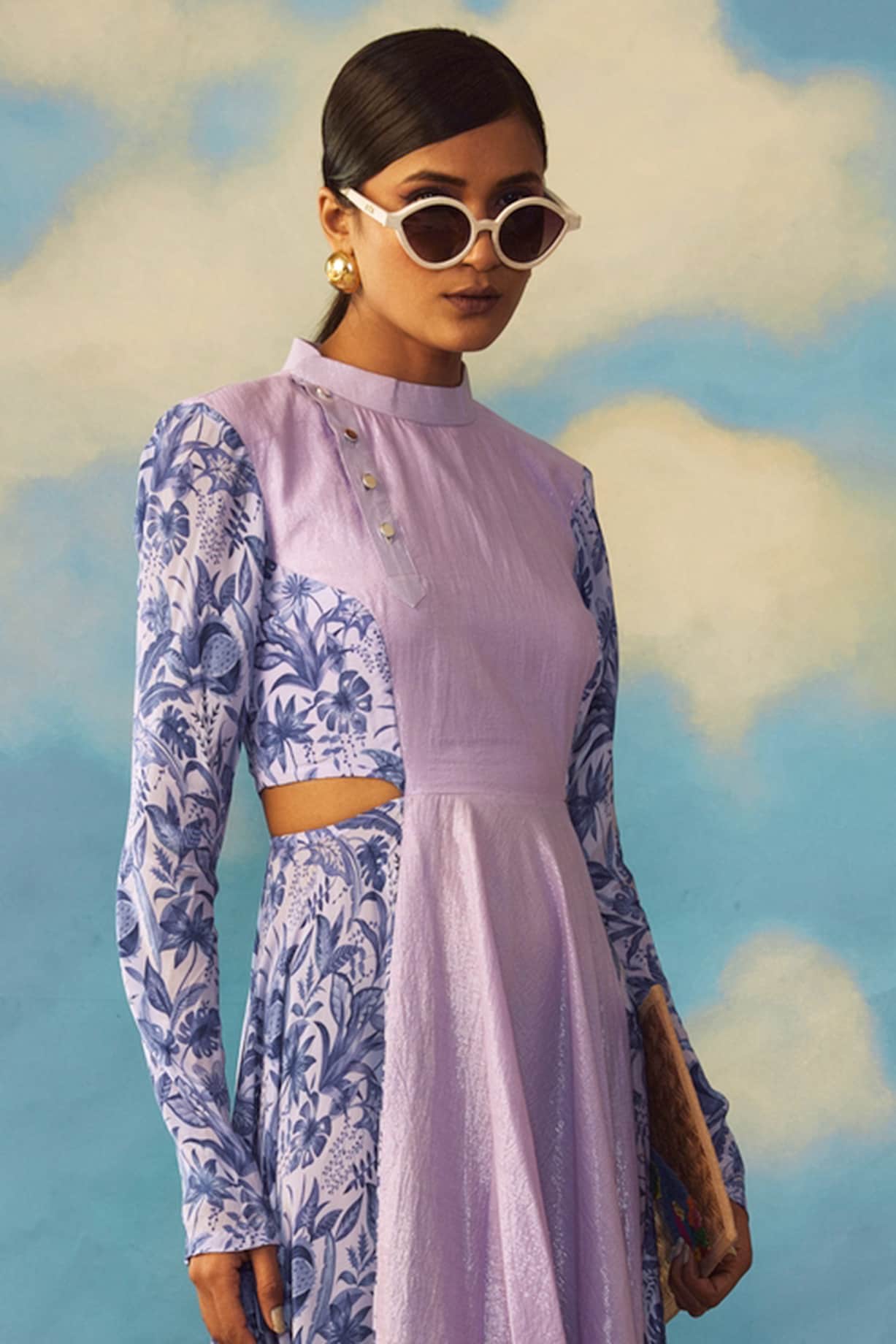 Lilac Cotton Lurex Crepe Maxi Dress by Rishi Vibhuti at