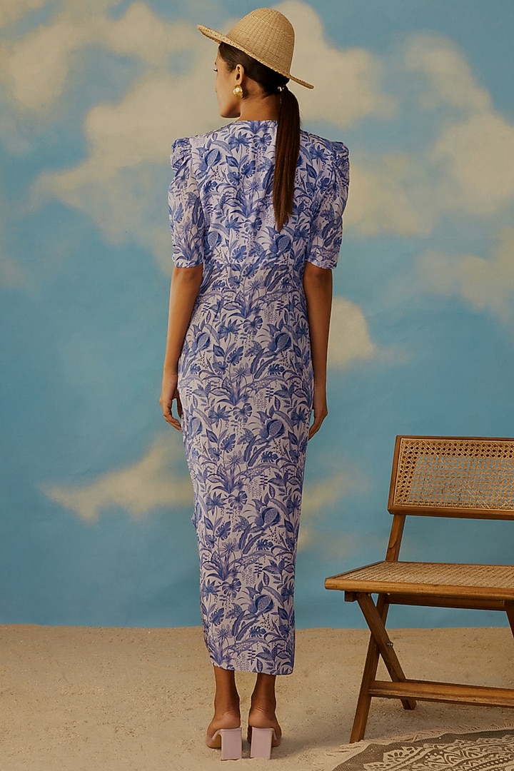 Blue Crepe Cowl Vacation Dress by Rishi & Vibhuti at Pernia's Pop Up Shop