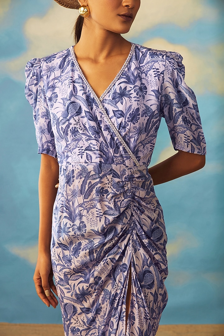 Blue Crepe Cowl Vacation Dress by Rishi & Vibhuti at Pernia's Pop Up Shop