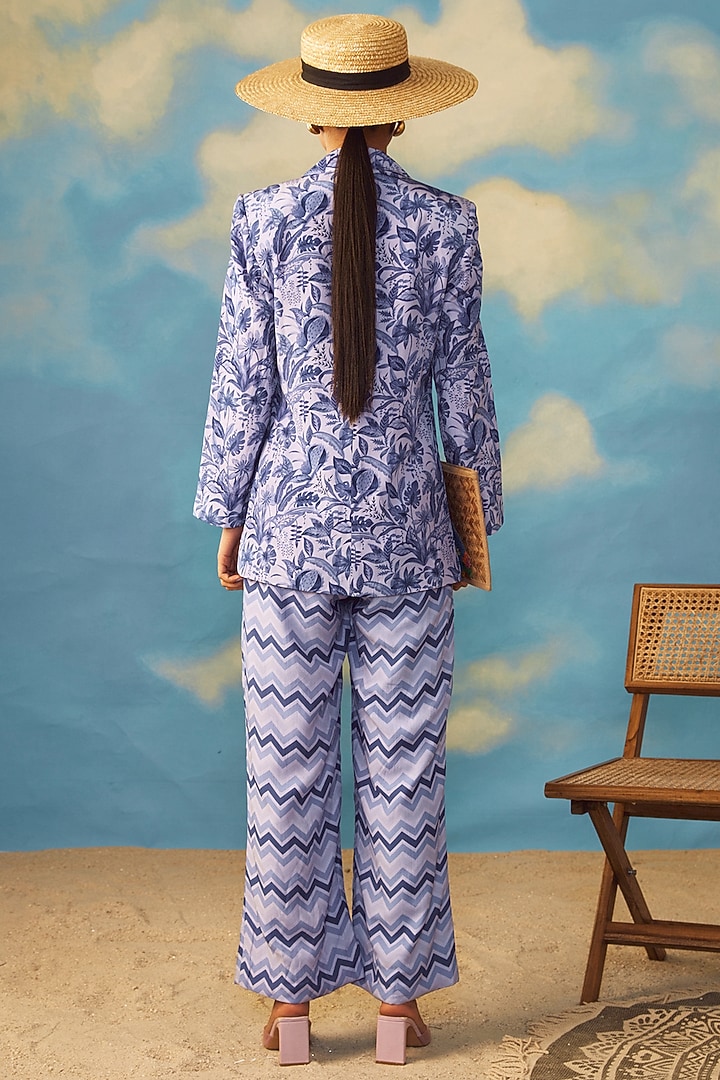 Blue Crepe & Rayon Blazer Set by Rishi & Vibhuti at Pernia's Pop Up Shop