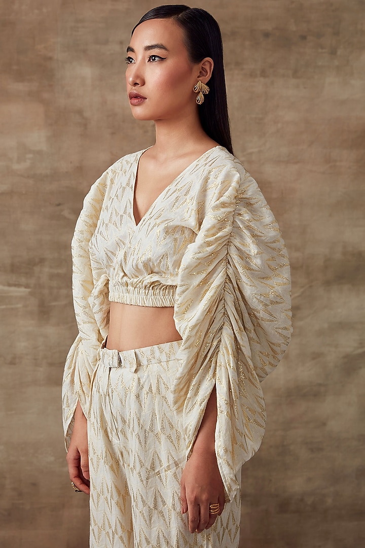 Ivory Organic Cotton Jacquard Pant Set by Rishi & Vibhuti at Pernia's Pop Up Shop
