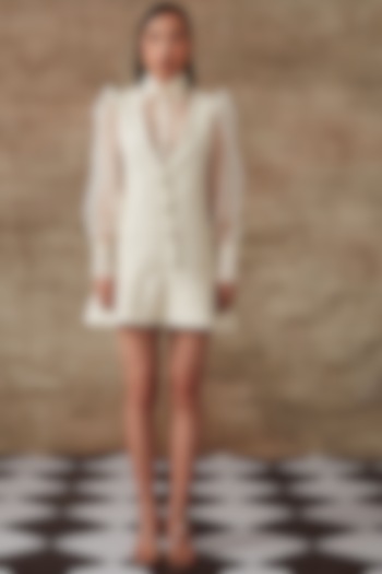 Ivory Organic Cotton Jacquard Quilted Vacation Dress by Rishi & Vibhuti at Pernia's Pop Up Shop