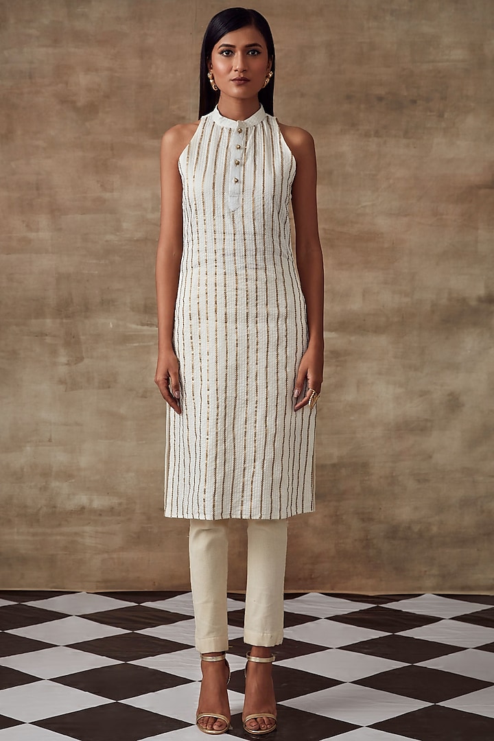 Ivory Sequined Kurta Set by Rishi & Vibhuti at Pernia's Pop Up Shop