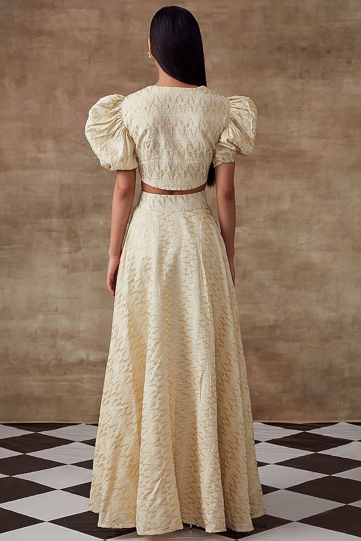 Ivory Organic Cotton Jacquard Skirt Set by Rishi & Vibhuti at Pernia's Pop Up Shop