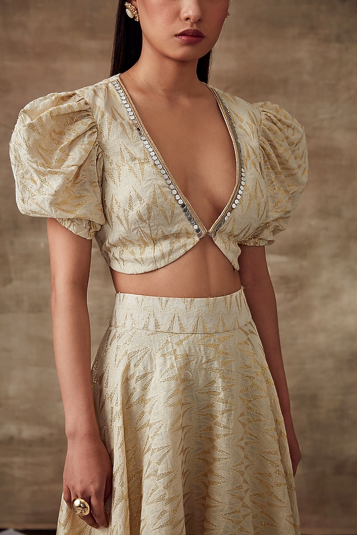Ivory Organic Cotton Jacquard Skirt Set by Rishi & Vibhuti at Pernia's Pop Up Shop