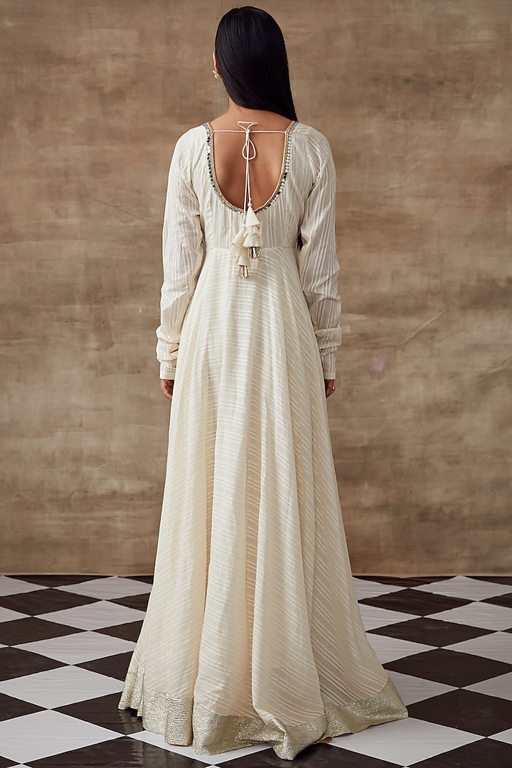 Ivory Organic Cotton Kalidar Party Wear Anarkali Set by Rishi & Vibhuti at Pernia's Pop Up Shop