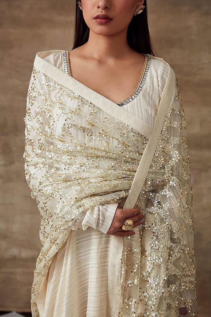 Ivory Organic Cotton Kalidar Party Wear Anarkali Set by Rishi & Vibhuti at Pernia's Pop Up Shop