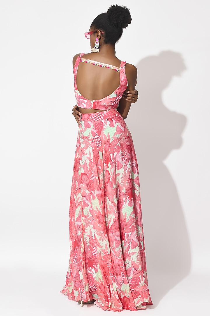 Mint Green & Dusty Rose Crepe Cutwork Embroidered Wedding Lehenga Set by Rishi & Vibhuti at Pernia's Pop Up Shop