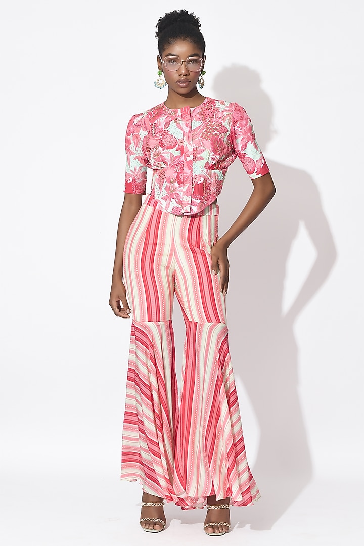 Mint Green & Dusty Rose Crepe Pant Set by Rishi & Vibhuti at Pernia's Pop Up Shop