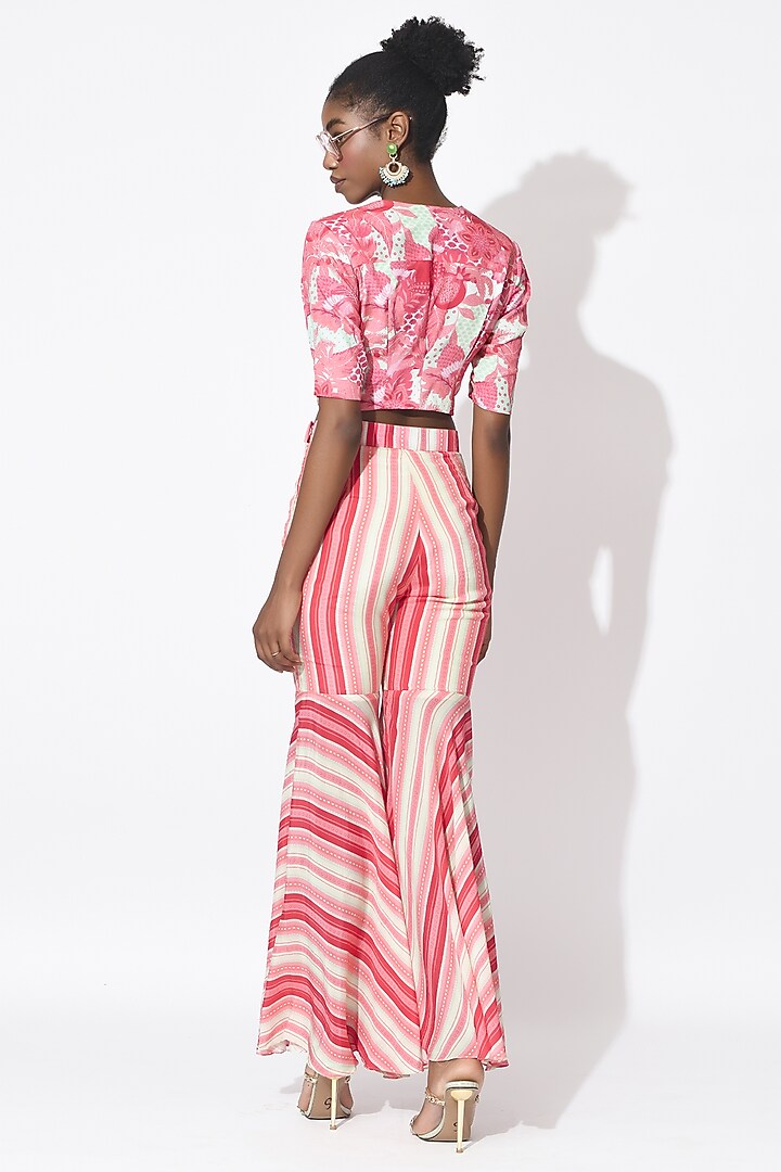 Mint Green & Dusty Rose Crepe Pant Set by Rishi & Vibhuti at Pernia's Pop Up Shop