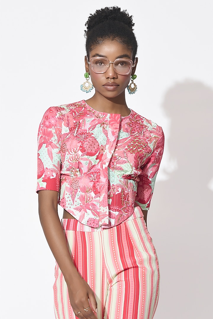 Mint Green & Dusty Rose Crepe Pant Set by Rishi & Vibhuti at Pernia's Pop Up Shop