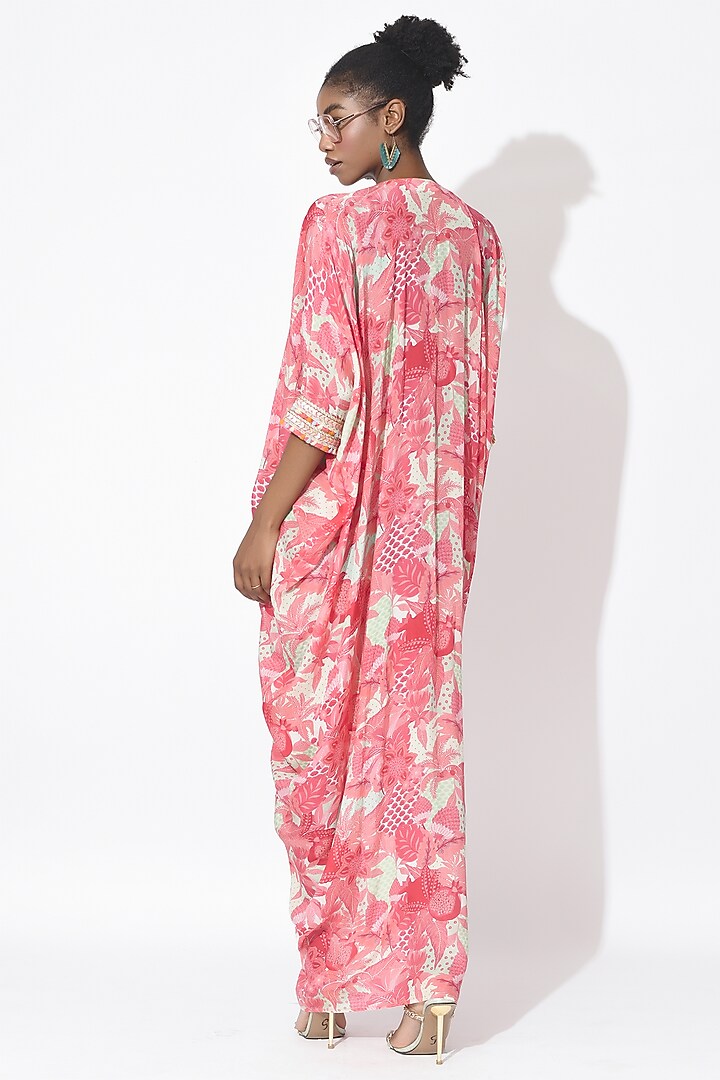 Mint Green & Dusty Rose Crepe Cutwork Kaftan by Rishi & Vibhuti at Pernia's Pop Up Shop