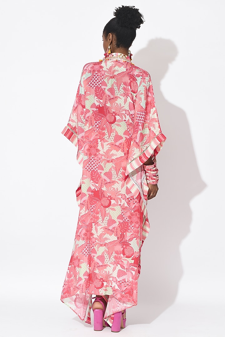 Mint Green & Dusty Rose Crepe Hand Embellished Kaftan Set by Rishi & Vibhuti at Pernia's Pop Up Shop