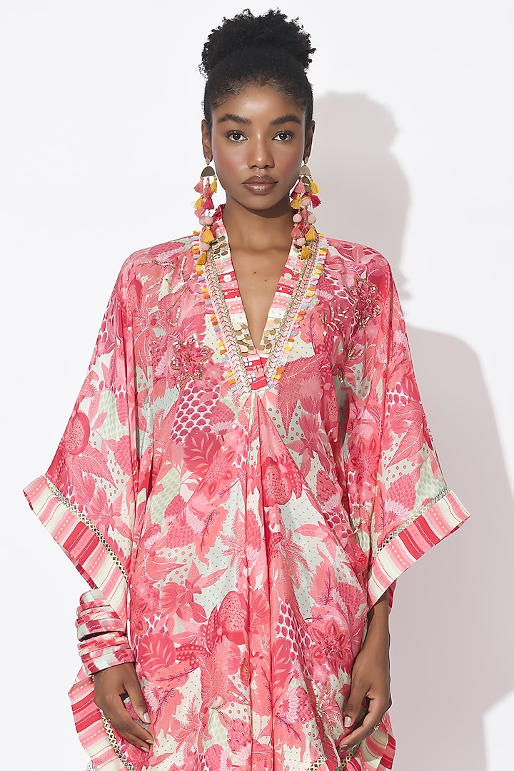 Mint Green & Dusty Rose Crepe Hand Embellished Kaftan Set by Rishi & Vibhuti at Pernia's Pop Up Shop