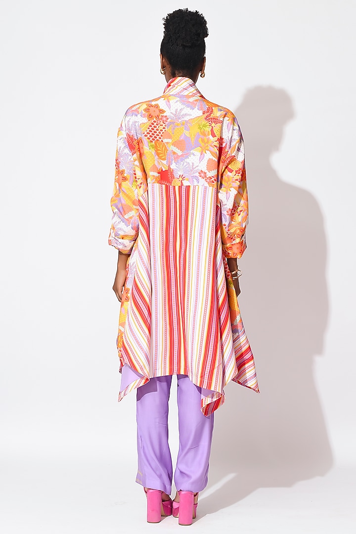 Lavender & Orange Crepe Hand Embellished Trench Coat Set by Rishi & Vibhuti at Pernia's Pop Up Shop