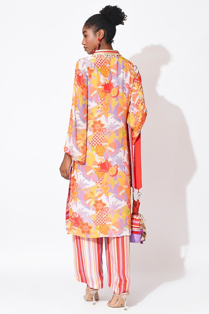 Lavender & Orange Crepe Cutwork Kurta Set by Rishi & Vibhuti at Pernia's Pop Up Shop