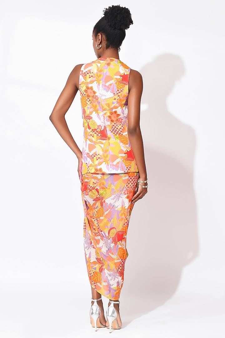 Lavender & Orange Crepe Draped Skirt Set by Rishi & Vibhuti at Pernia's Pop Up Shop