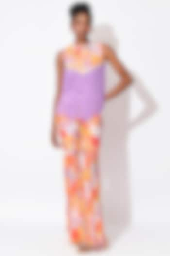 Lavender & Orange Crepe Pant Set by Rishi & Vibhuti at Pernia's Pop Up Shop