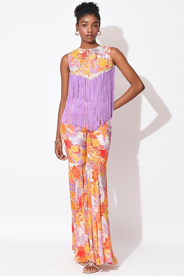 Lavender & Orange Crepe Pant Set by Rishi & Vibhuti at Pernia's Pop Up Shop