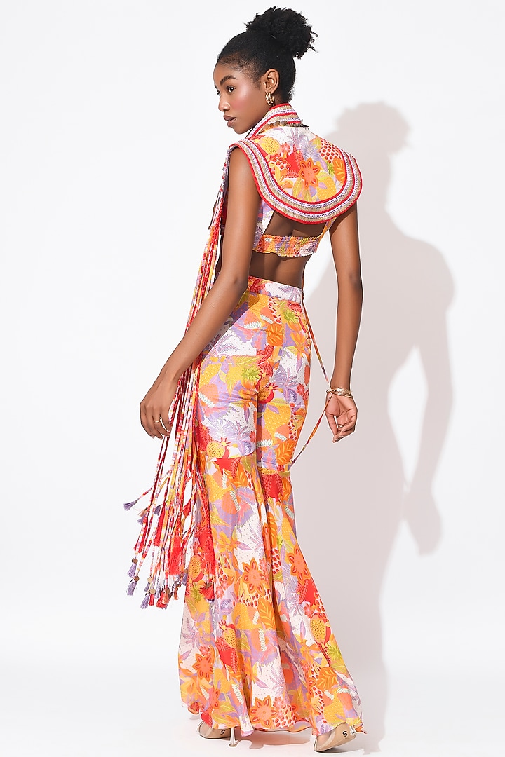 Lavender & Orange Crepe Hand Embellished Jacket Set by Rishi & Vibhuti at Pernia's Pop Up Shop