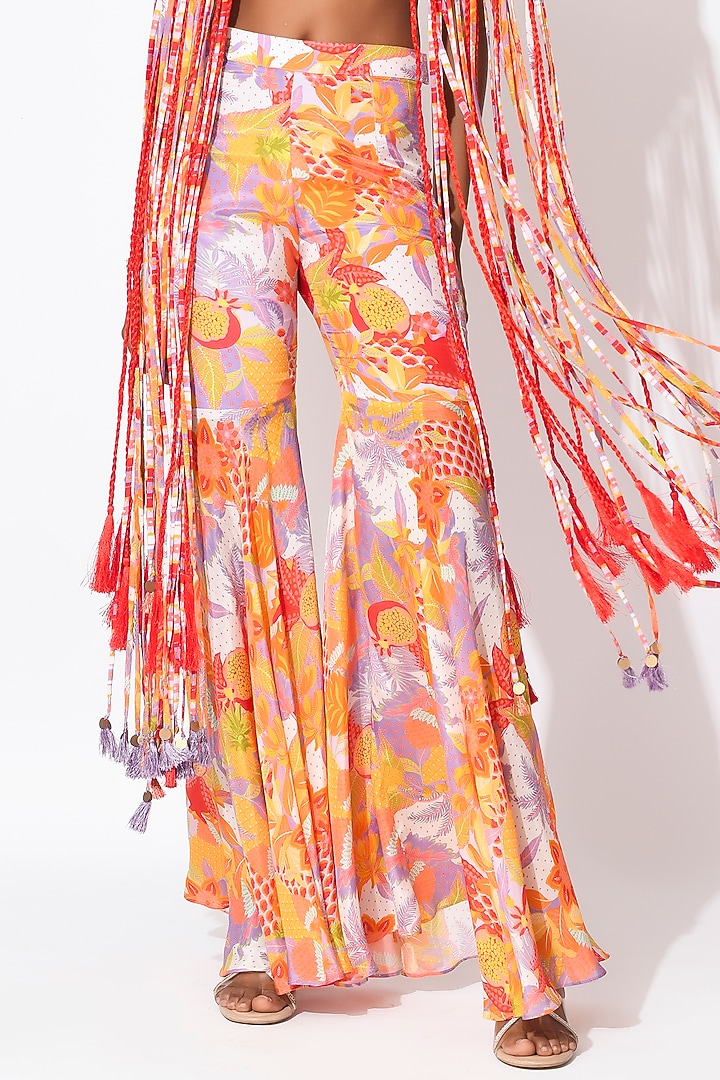 Lavender & Orange Crepe Hand Embellished Jacket Set by Rishi & Vibhuti at Pernia's Pop Up Shop