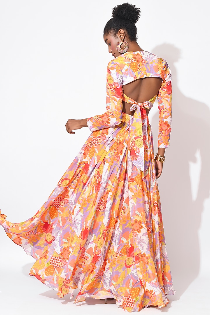 Lavender & Orange Organza Cutwork Skirt Set by Rishi & Vibhuti at Pernia's Pop Up Shop