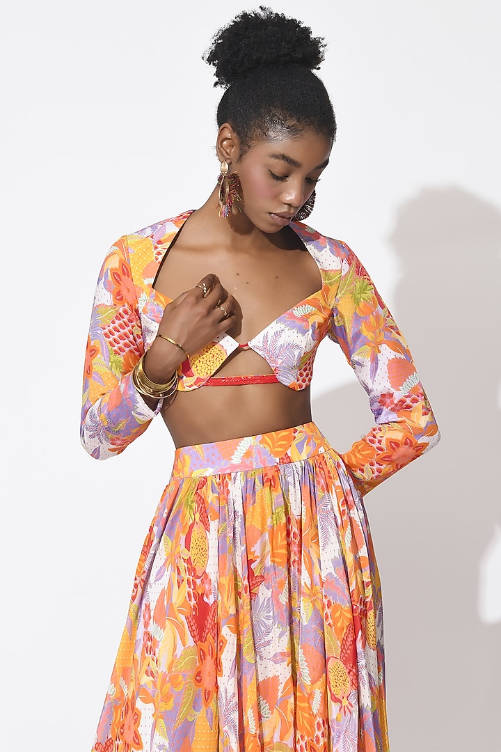 Lavender & Orange Organza Cutwork Skirt Set by Rishi & Vibhuti at Pernia's Pop Up Shop